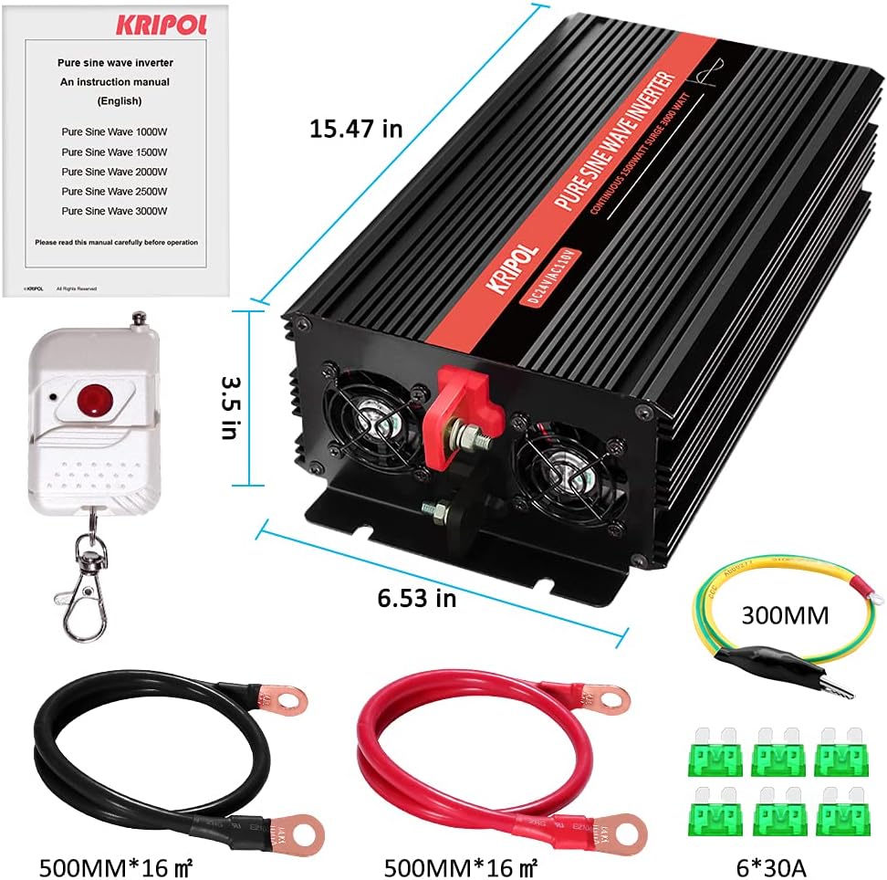 1000 Watt Pure Sine Wave Inverter 12v DC to 110/120v AC O7077