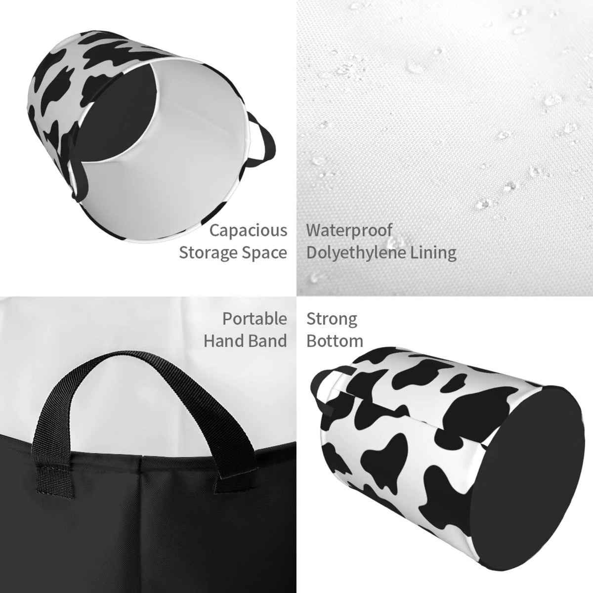 Milk Cow Laundry Hamper with Handles Collapsible Waterproof O410170