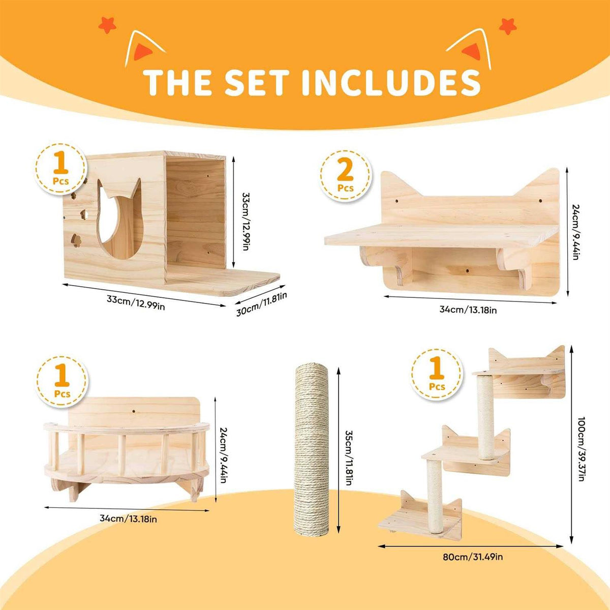Cat Wall Shelves, Furniture Set, Shelves and Perches for Wall S609123