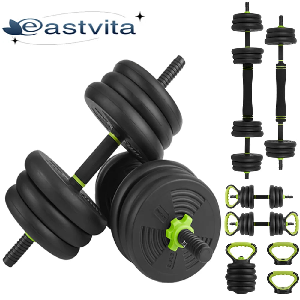 4-in-1 Dumbbells Set Barbell Kettlebells Push-Up-Stand 50 Pounds K23787
