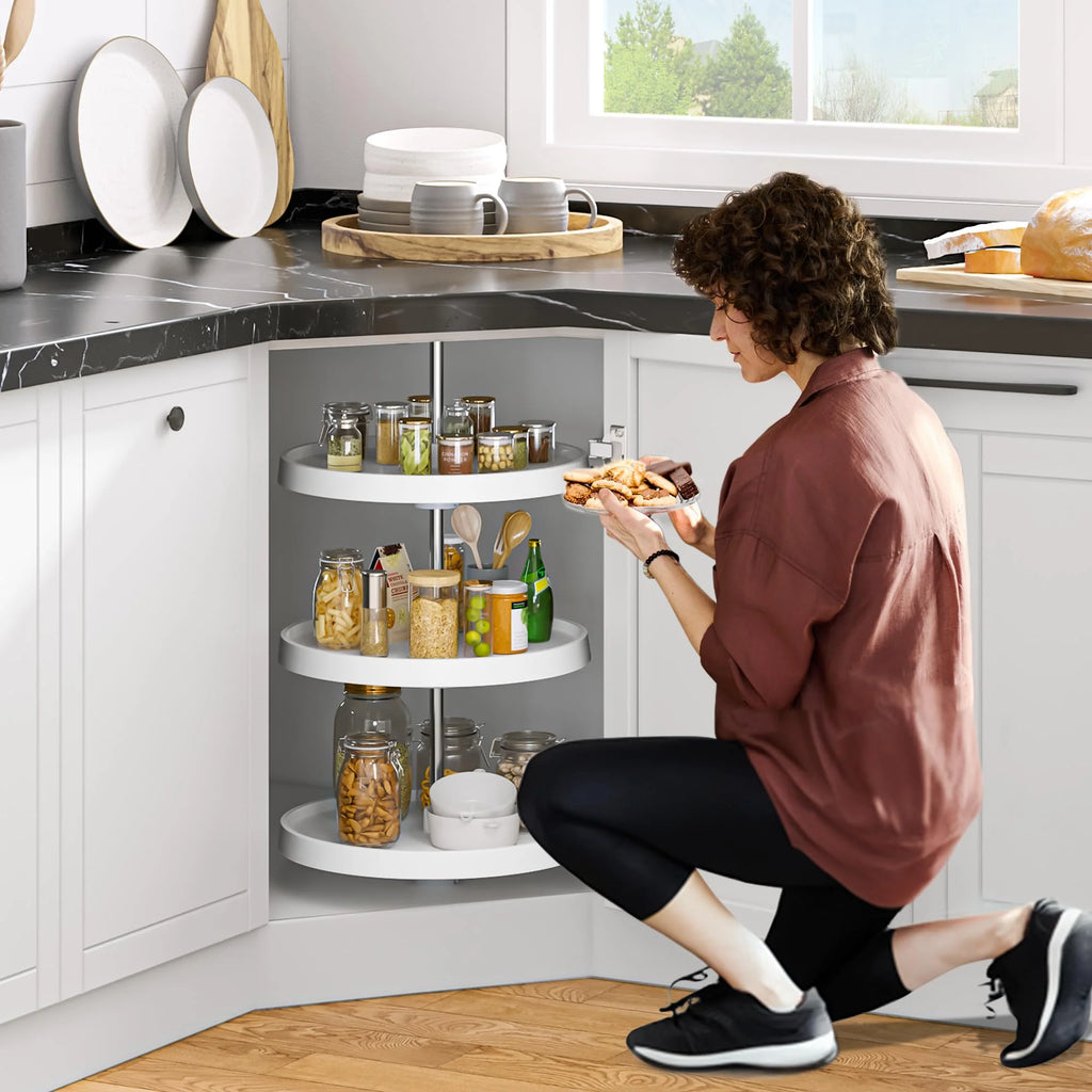 18-Inch 3-Shelf Lazy Susan Corner Kitchen Cabinet Organizer with Telescoping Mount, White X529470
