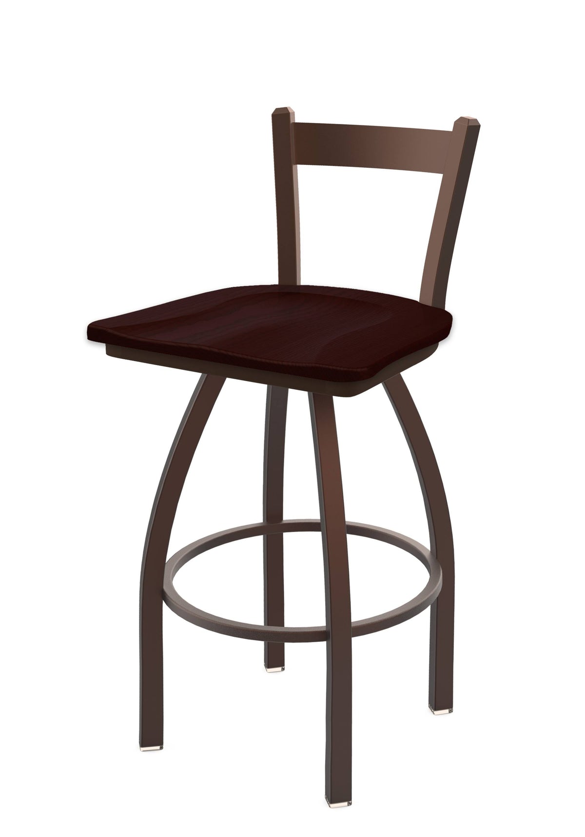30 inch Low Back Swivel Bar Stool with Bronze Finish and Dark Cherry Oak Seat I340866