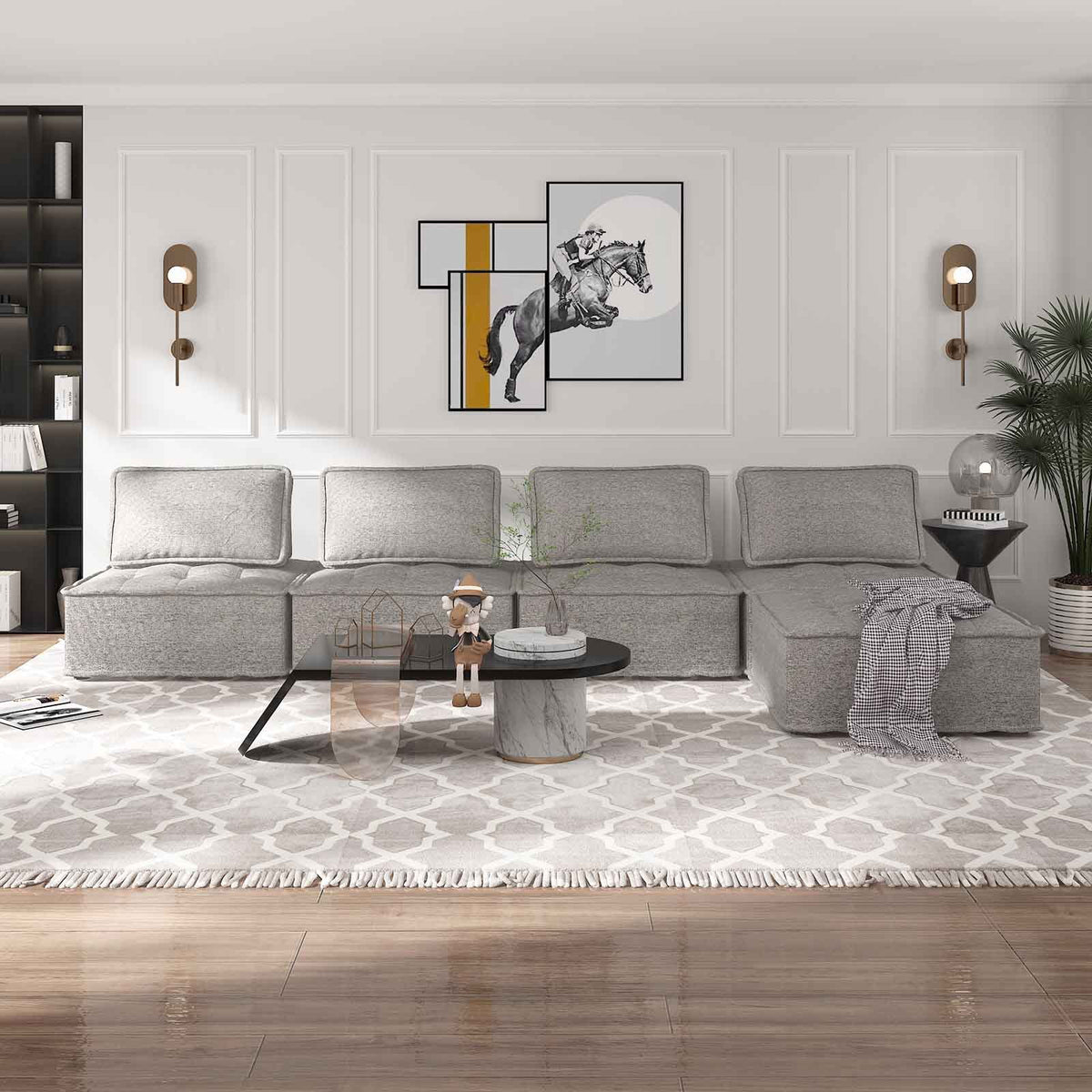Light Grey Modular Sectional Sofa with Ottoman L799