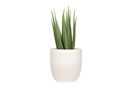 Large Matte White Embossed Stoneware Planter R9926