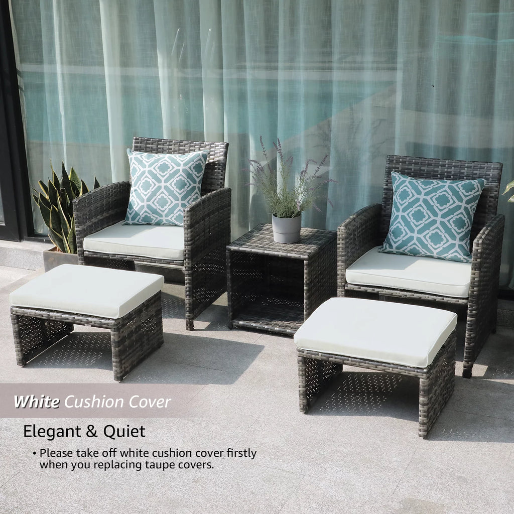 Patio Chairs Chat Set with Ottoman Coffee Table and Pillows K839529
