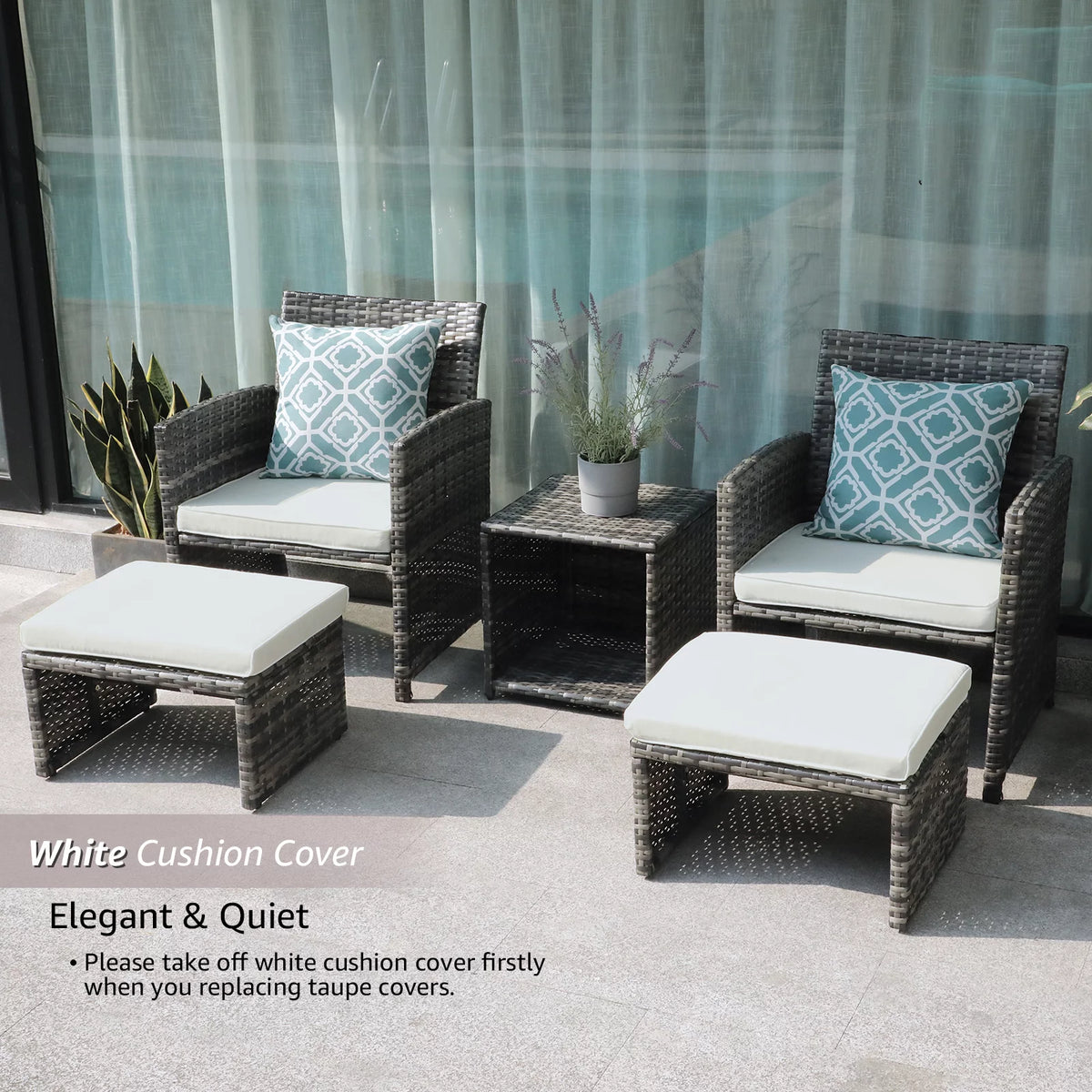 Patio Chairs Chat Set with Ottoman Coffee Table and Pillows K839529