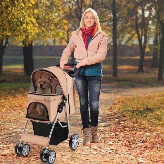 Foldable 4-Wheel Pet Stroller with Storage Basket K186
