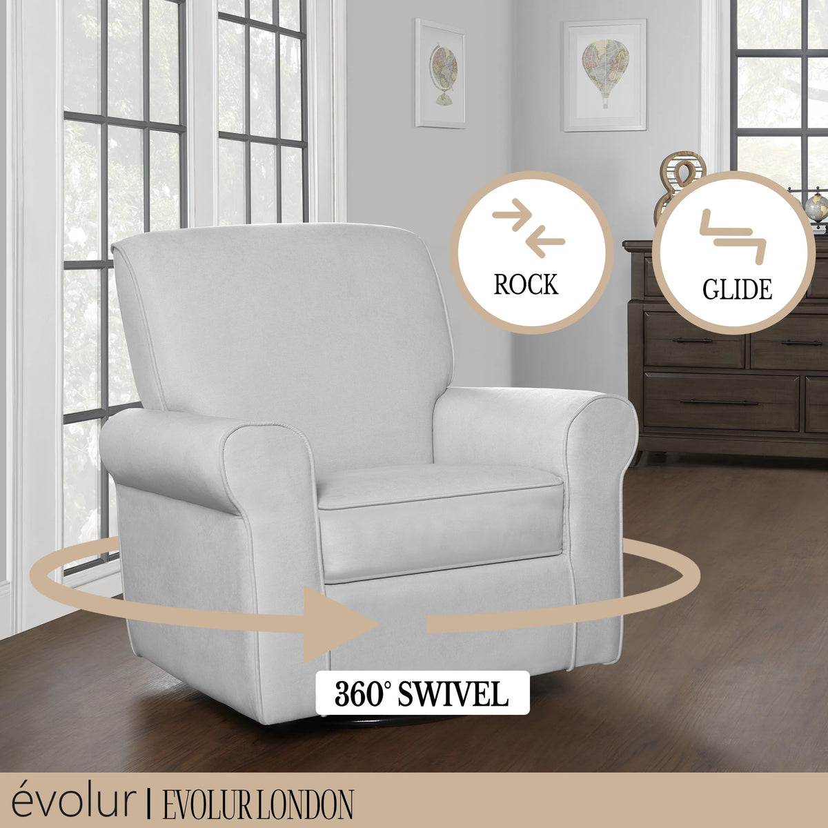 Gray Upholstered Swivel Glider G2570
