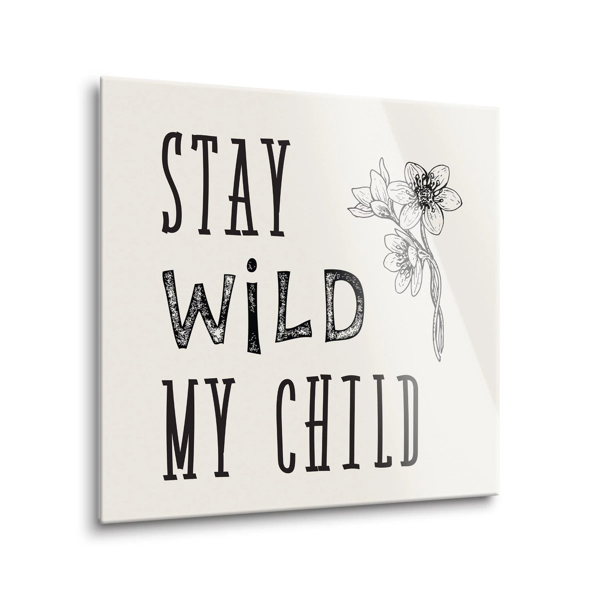White Floral Sketch 24 x 24 Glass Wall Hanging Sign M8926