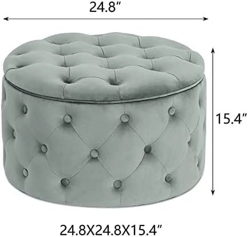 Round Velvet Button Tufted Ottoman O971