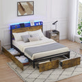 Queen Size Platform Bed Frame with Storage Headboard and 6 Drawers N512