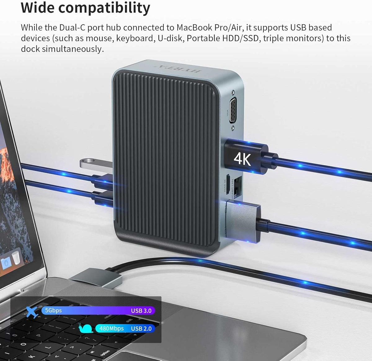 USB C Docking Station with Dual HDMI, VGA, Ethernet, SD/TF Card Reader C48513
