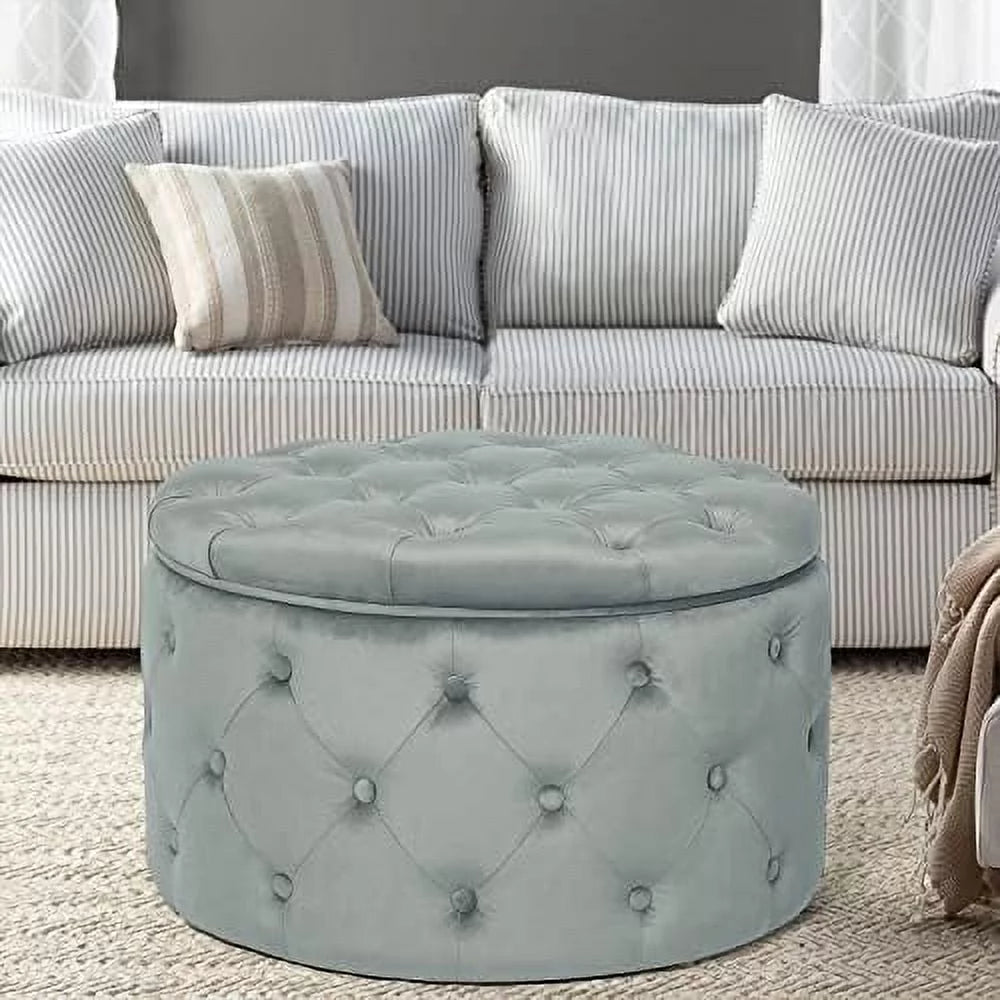 Round Velvet Button Tufted Ottoman O971