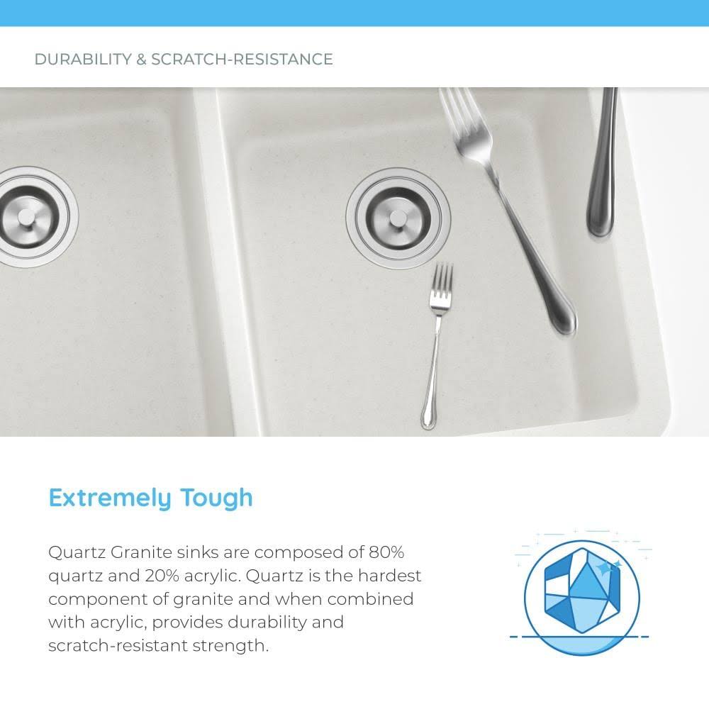White Double Bowl Quartz Kitchen Sink J123945