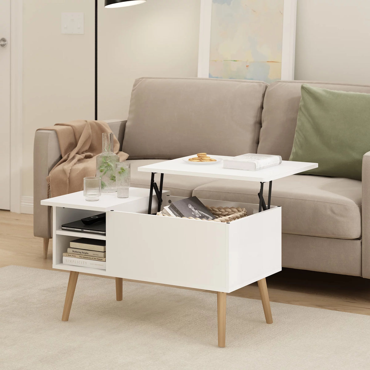 Lift Top Coffee Table with Wooden Leg U33124