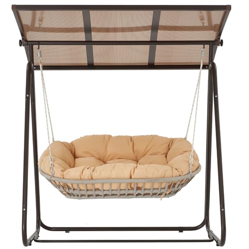 2-Person Outdoor Porch Swing with Adjustable Canopy and Cushions O57257