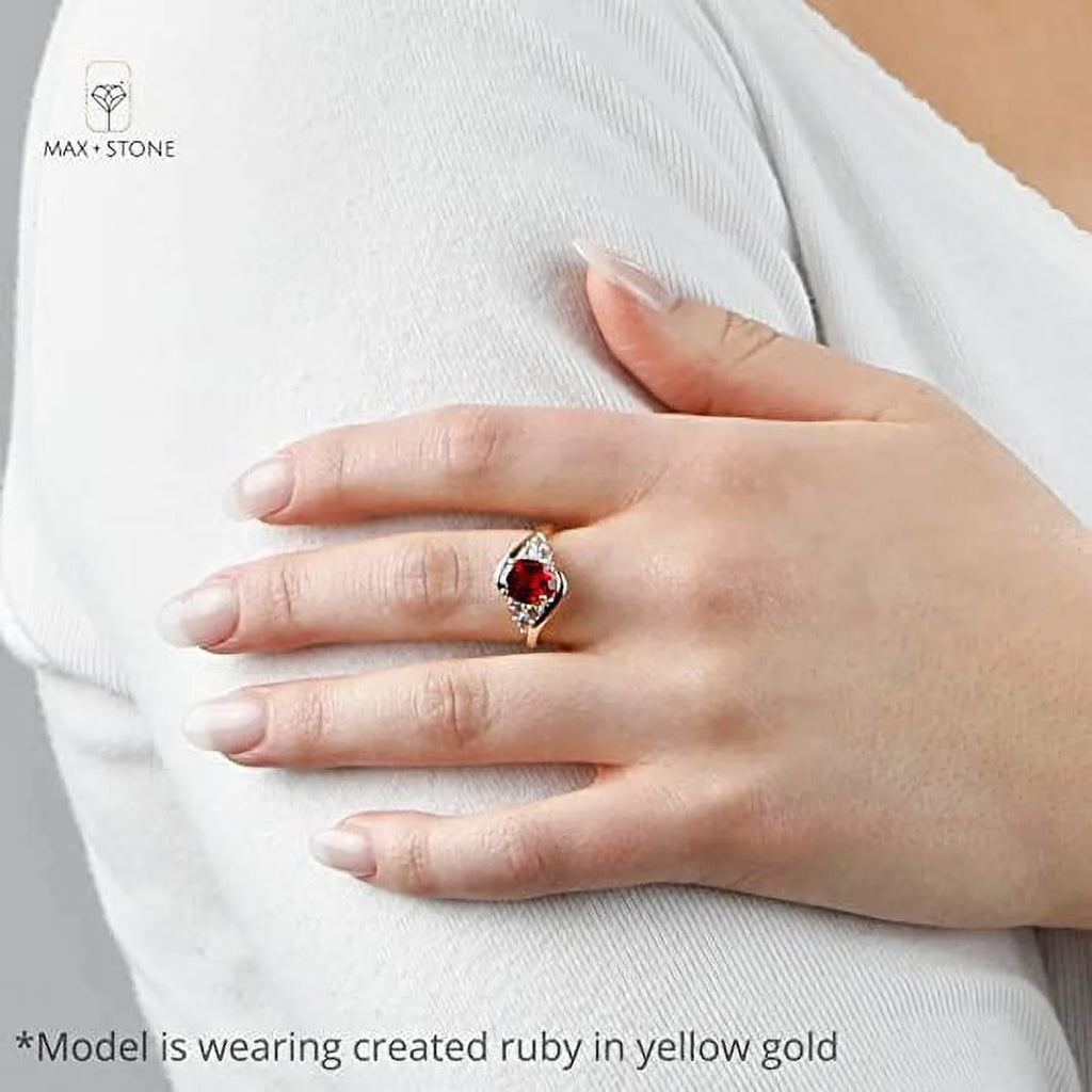 Red Ruby Oval Halo Ring in 10k Yellow Gold with Created White Sapphire N14071