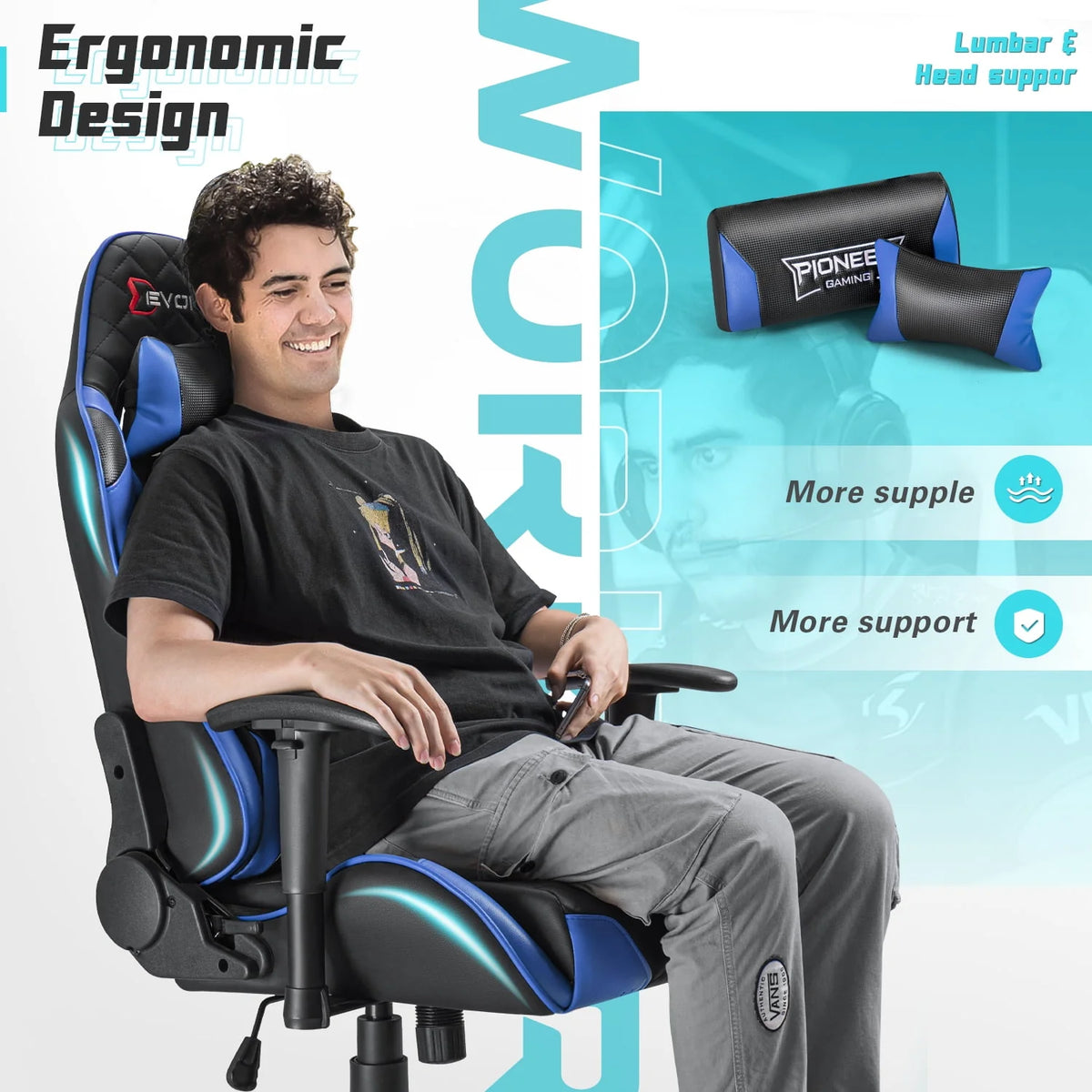 Red Ergonomic Gaming Chair with Headrest and Lumbar Support Z9168