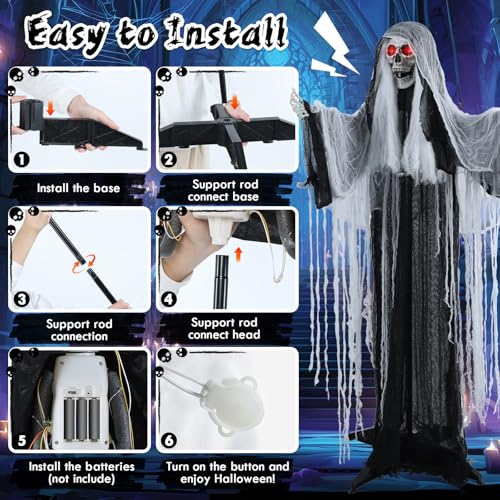 5 FT Witch Animatronic Halloween Decorations with Sound Activation and Glowing Red Eyes J537801