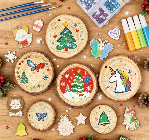 Unfinished Wooden Ornaments 30 Pcs K511