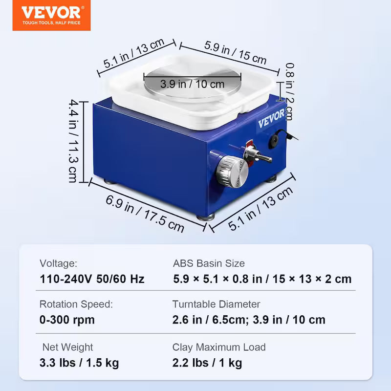 Mini Pottery Wheel 2-Turntables Ceramic Clay Forming Machine 30-Watts 0-300 RPM F291351