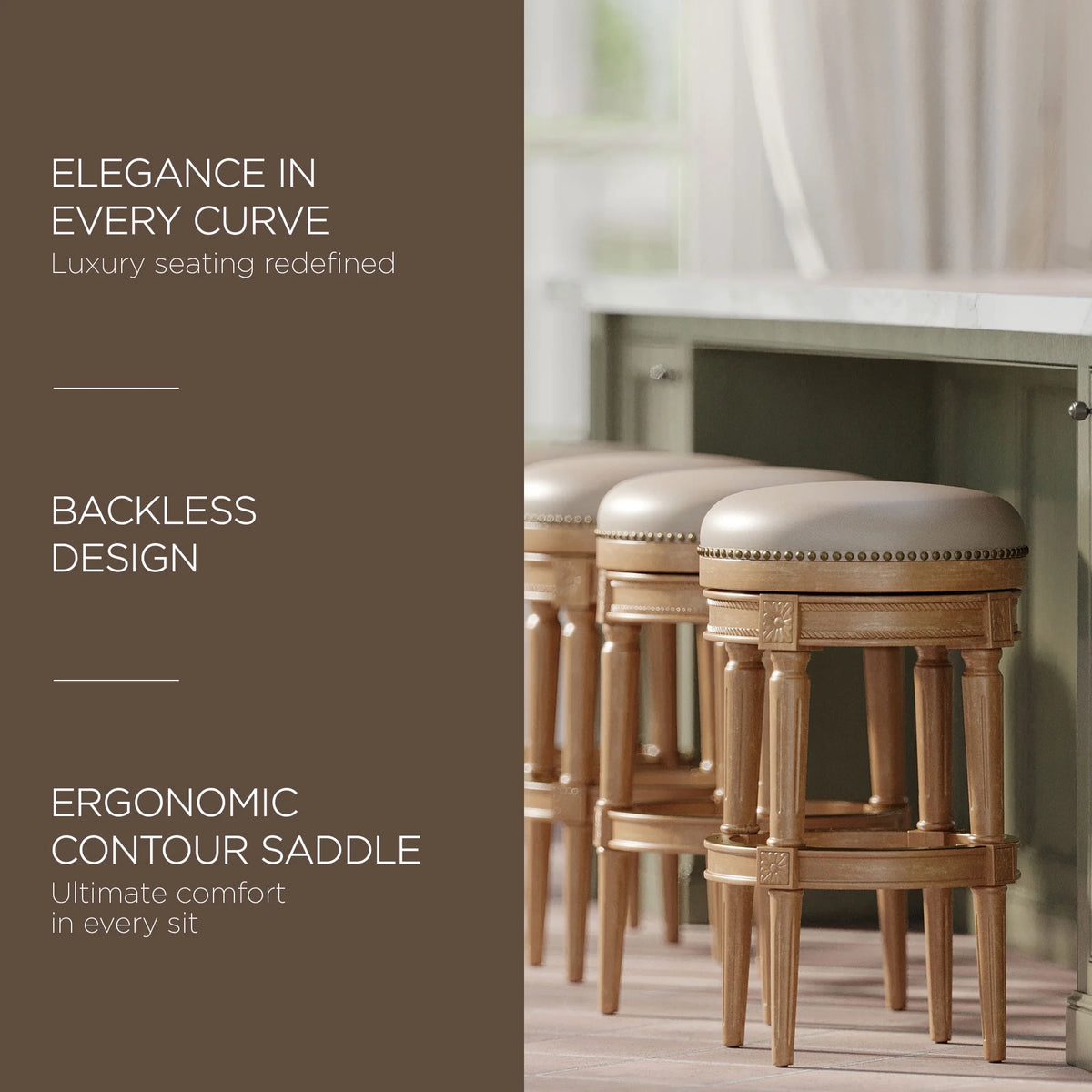 Weathered Oak Backless Bar Stool with Vegan Leather E321847