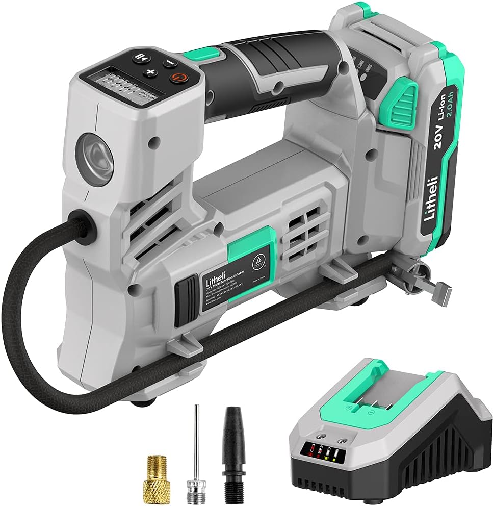 Cordless Portable Air Compressor Tire Inflator with 2.0 Ah Battery V4949