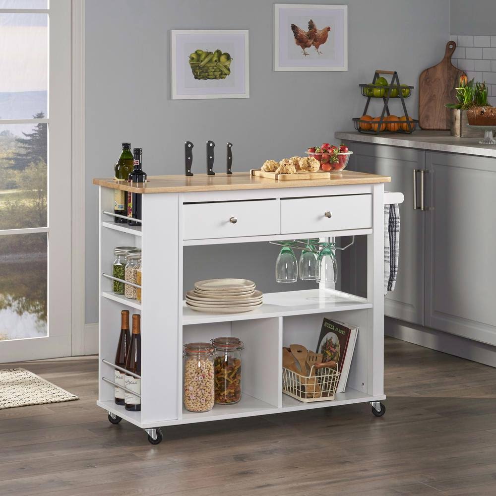 White Kitchen Cart with Storage F7428