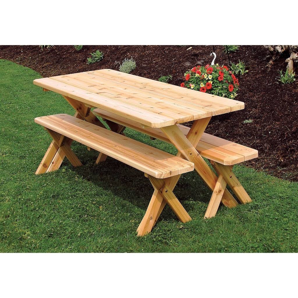 Cedar 5 Cross Leg Picnic Table with 2 Benches J28243
