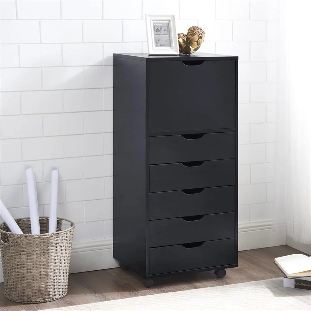Black 6 Drawer Makeup Storage Cabinet H2940