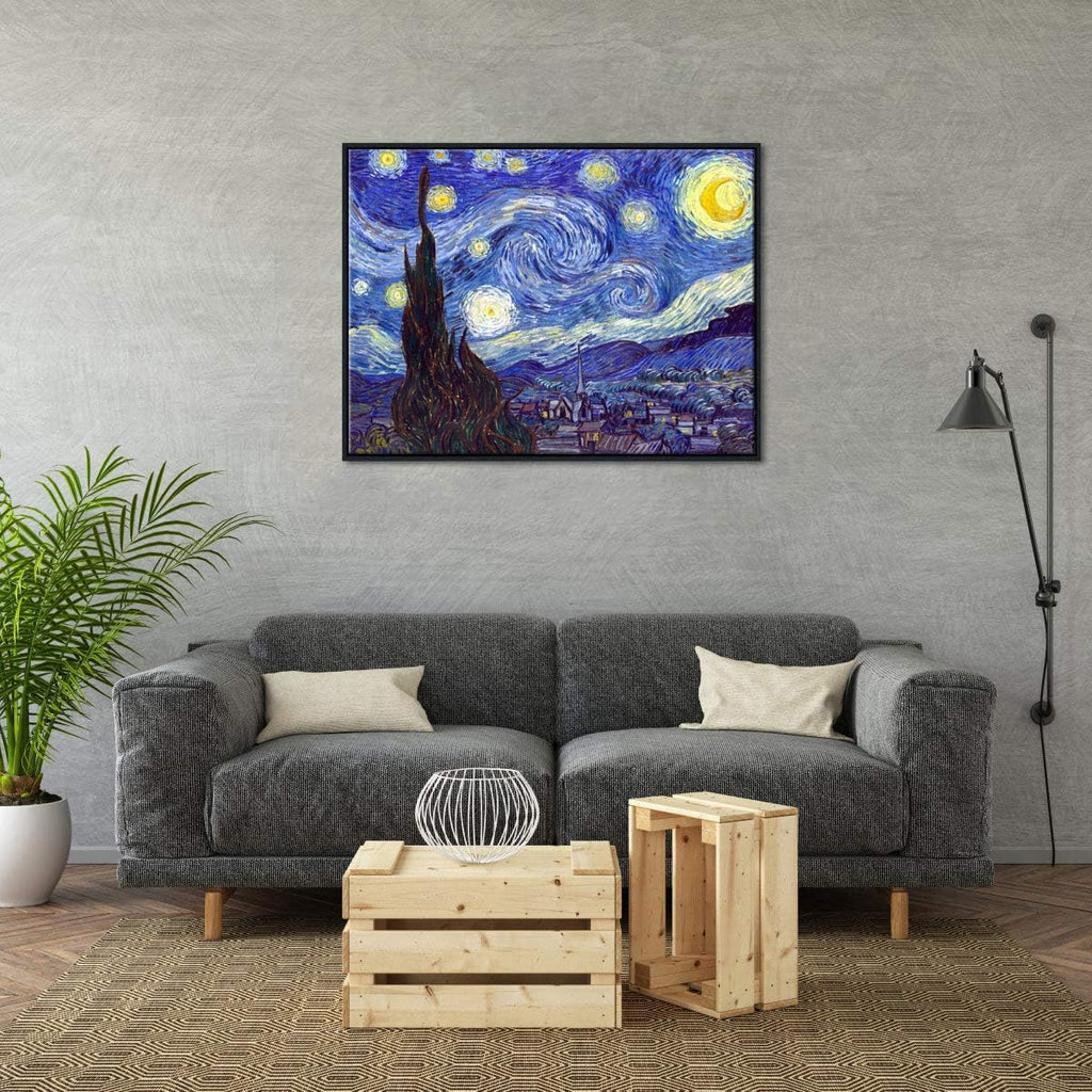 Framed Wall Art Canvas Prints of Starry Night Paintings Reproduction Black Frame Z472