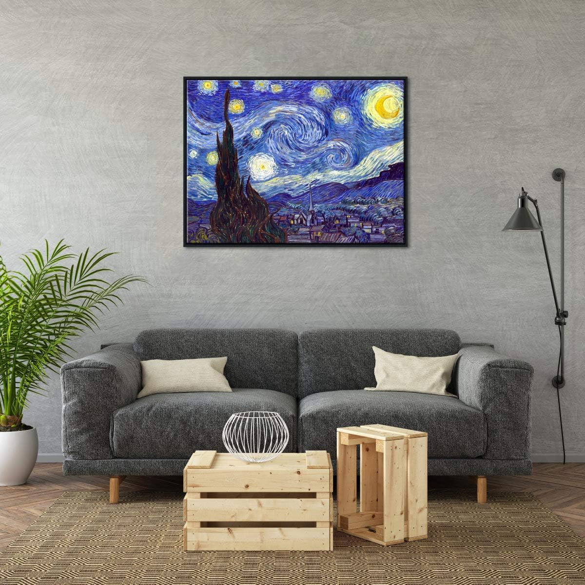 Framed Wall Art Canvas Prints of Starry Night Paintings Reproduction Black Frame Z472