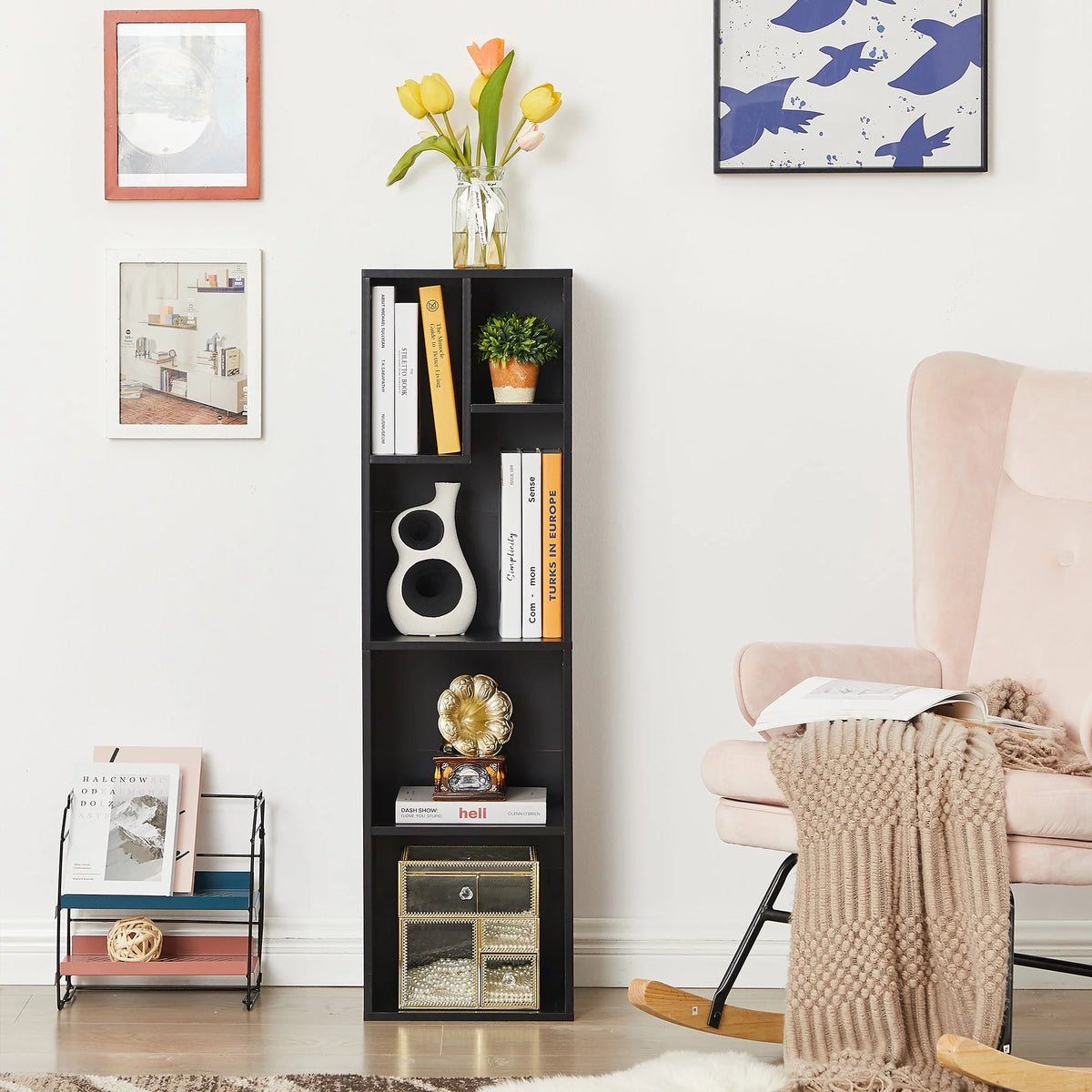 Black 3-Tier Wood Bookcase Set of 2 J4251