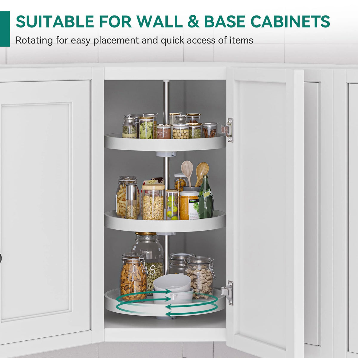 18-Inch 3-Shelf Lazy Susan Corner Kitchen Cabinet Organizer with Telescoping Mount, White X529470