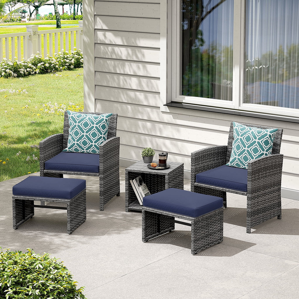 Patio Chairs Chat Set with Ottoman Coffee Table and Pillows K839529