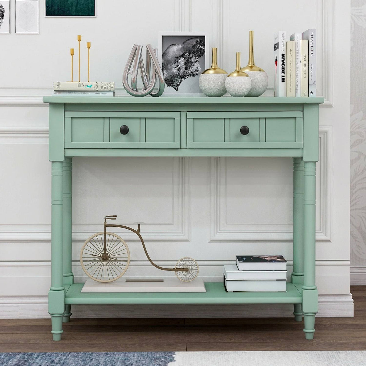 Espresso Two Drawer Console Table with Bottom Shelf E9632