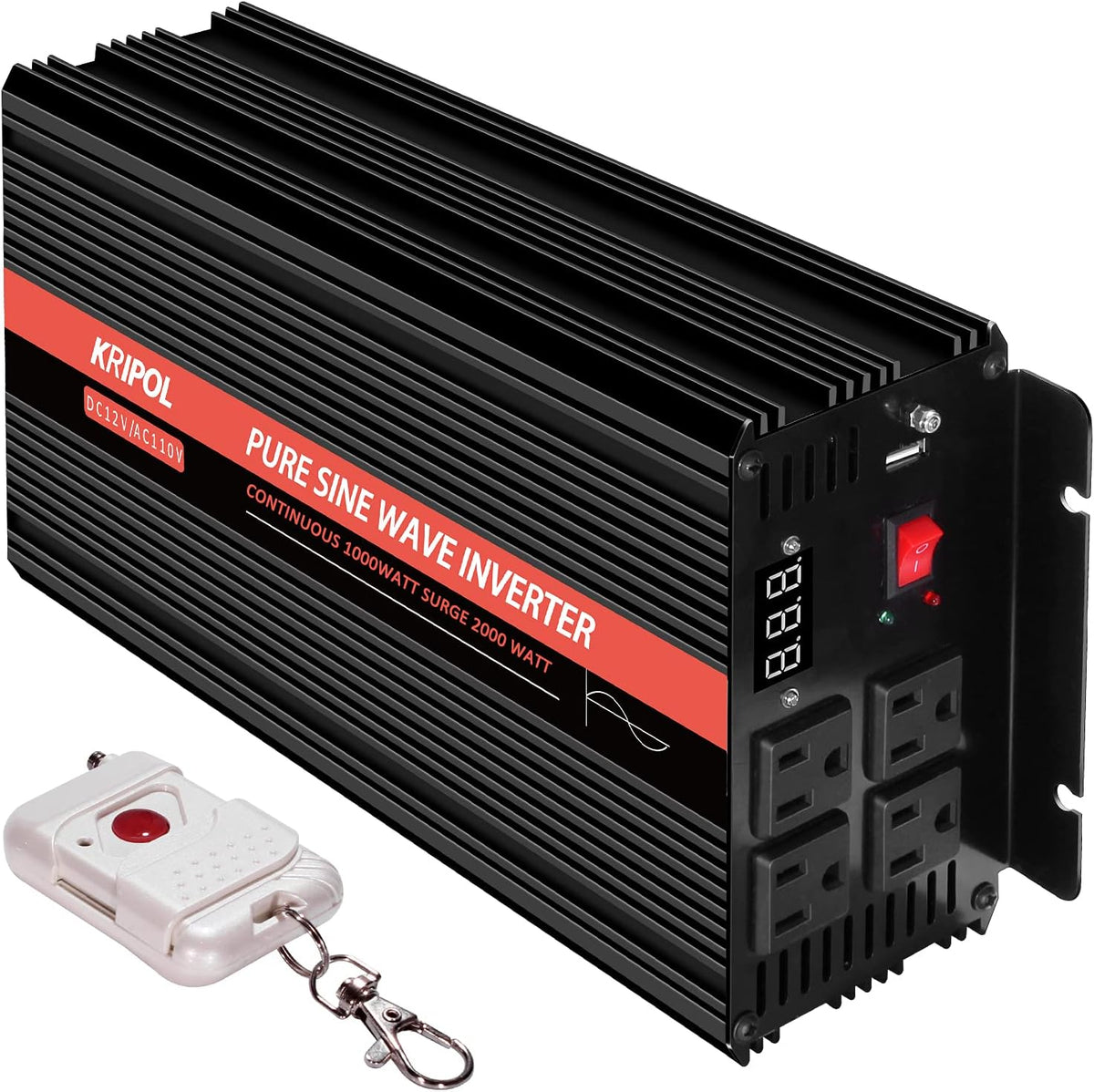 1000 Watt Pure Sine Wave Inverter 12v DC to 110/120v AC O7077