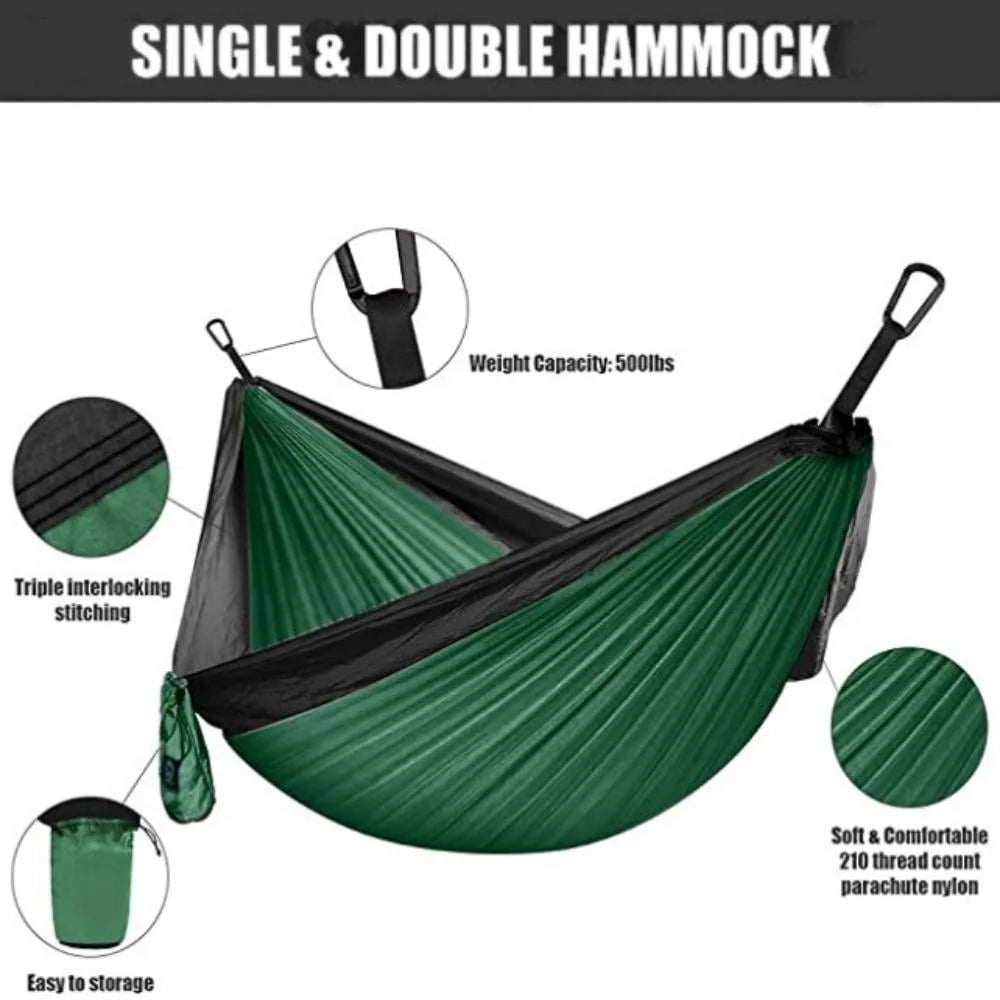 Camping Hammock Double Portable Dark Green X3581
