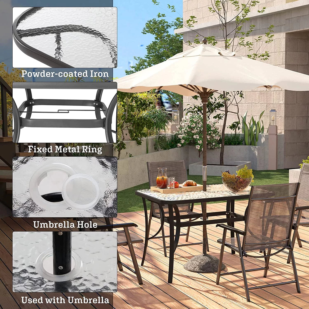 Black 47 inch Tempered Glass Patio Dining Table F132