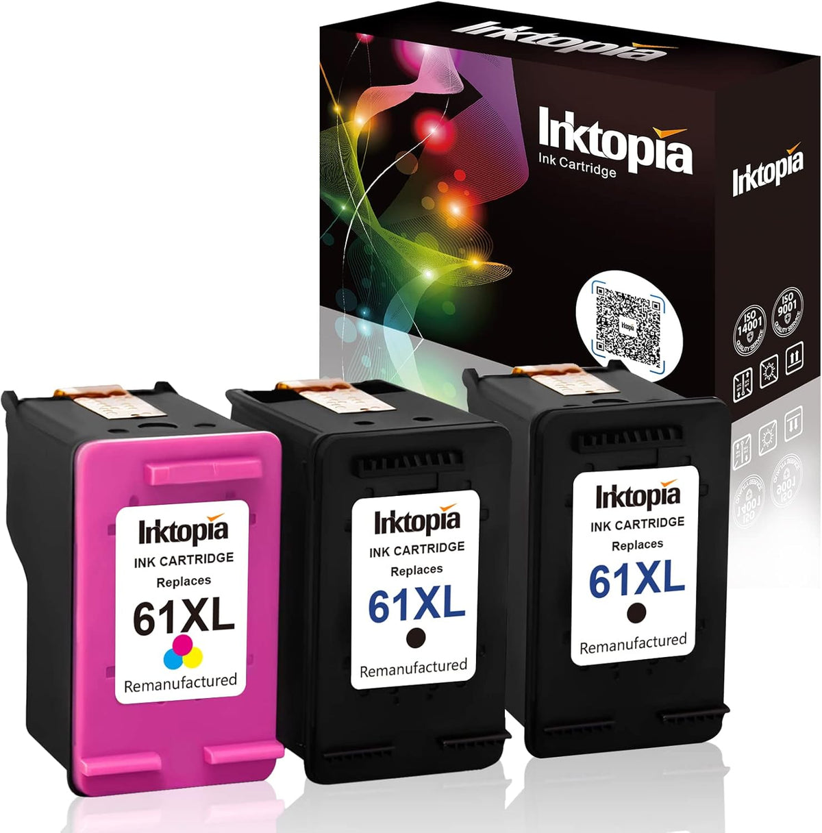 3 Pack Remanufactured Ink Cartridges 2 Black 1 Tricolor R1237