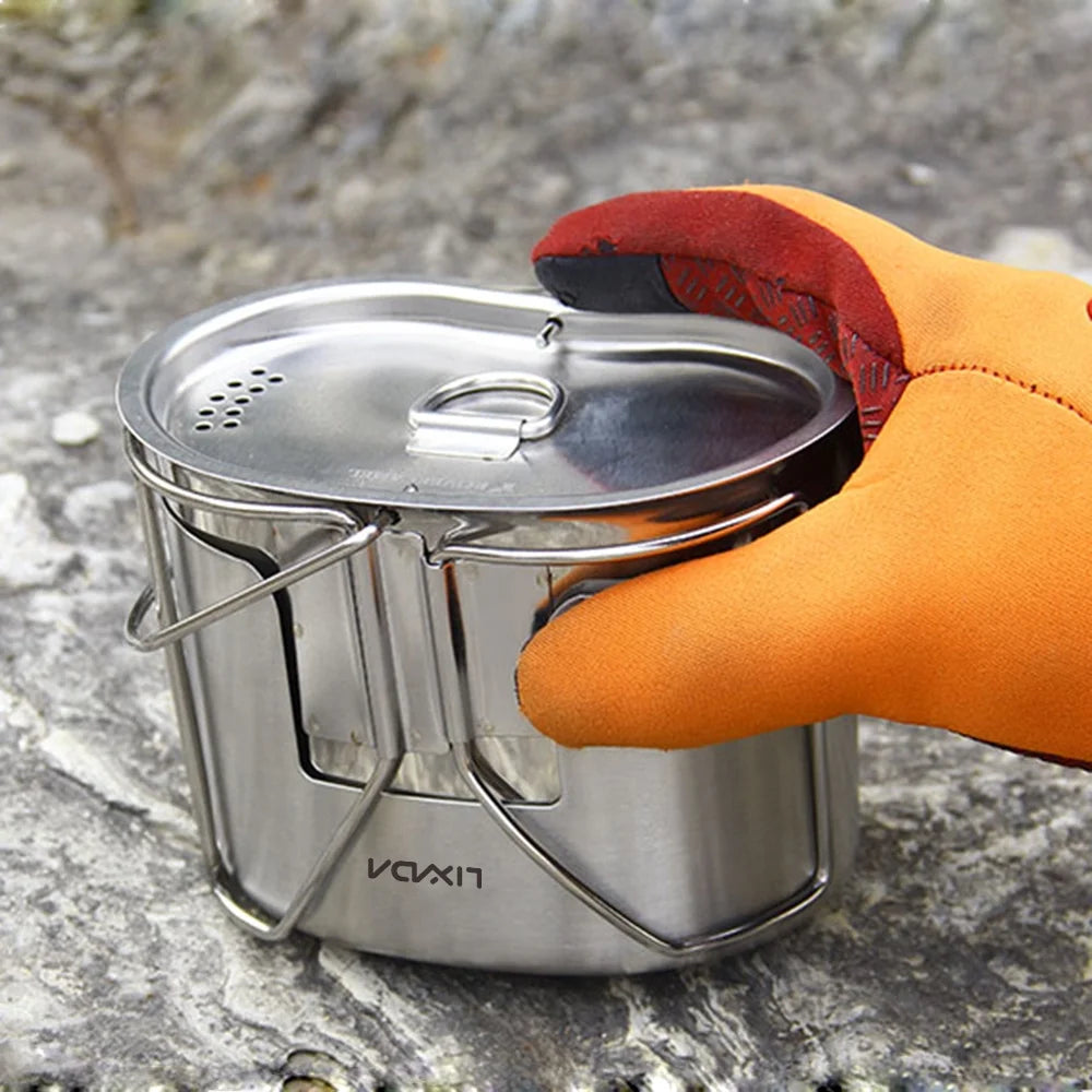 Stainless Steel Camping Cookware Pot and Wood Stove Set L7647