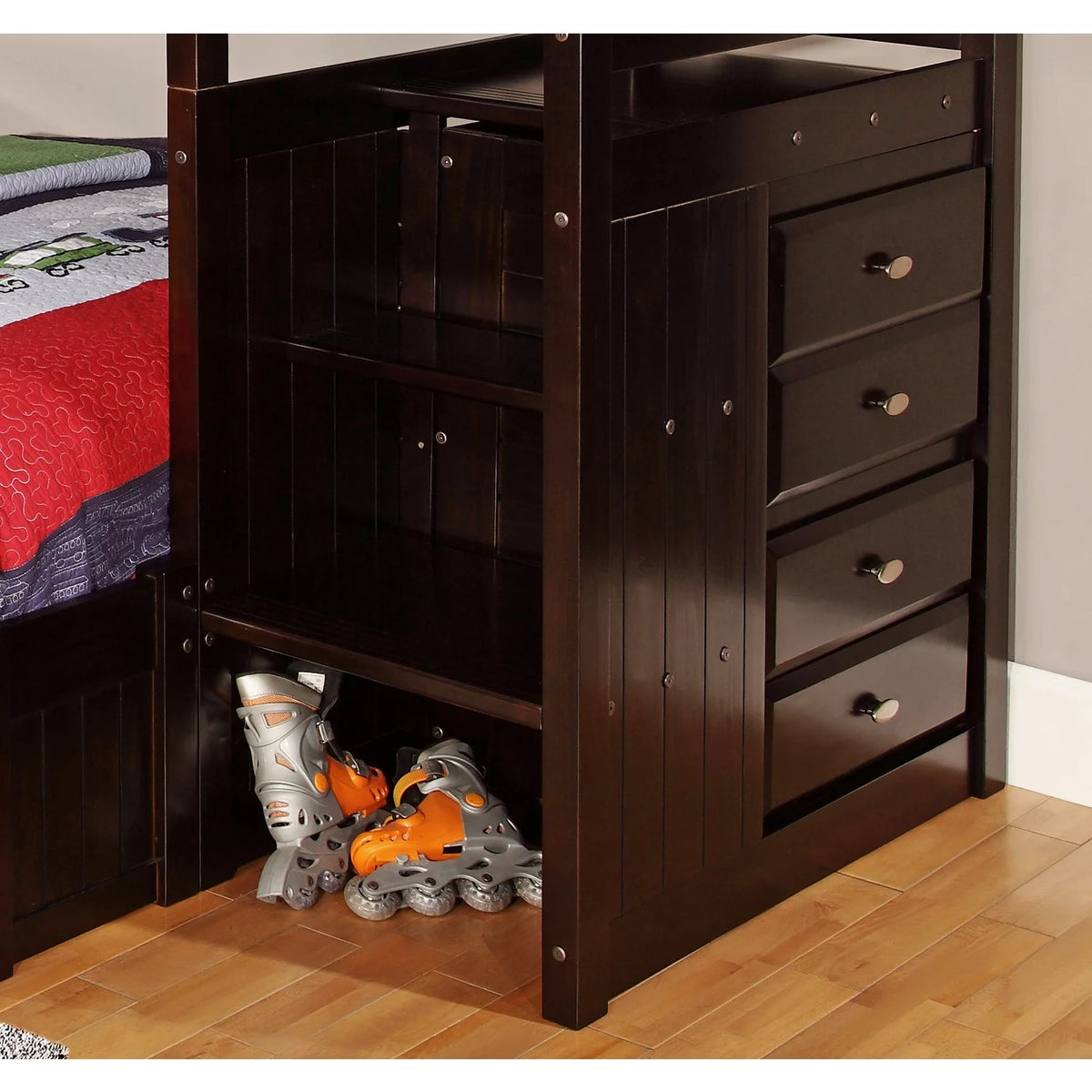 Solid Pine Bunk Bed in Dark Espresso Y17303