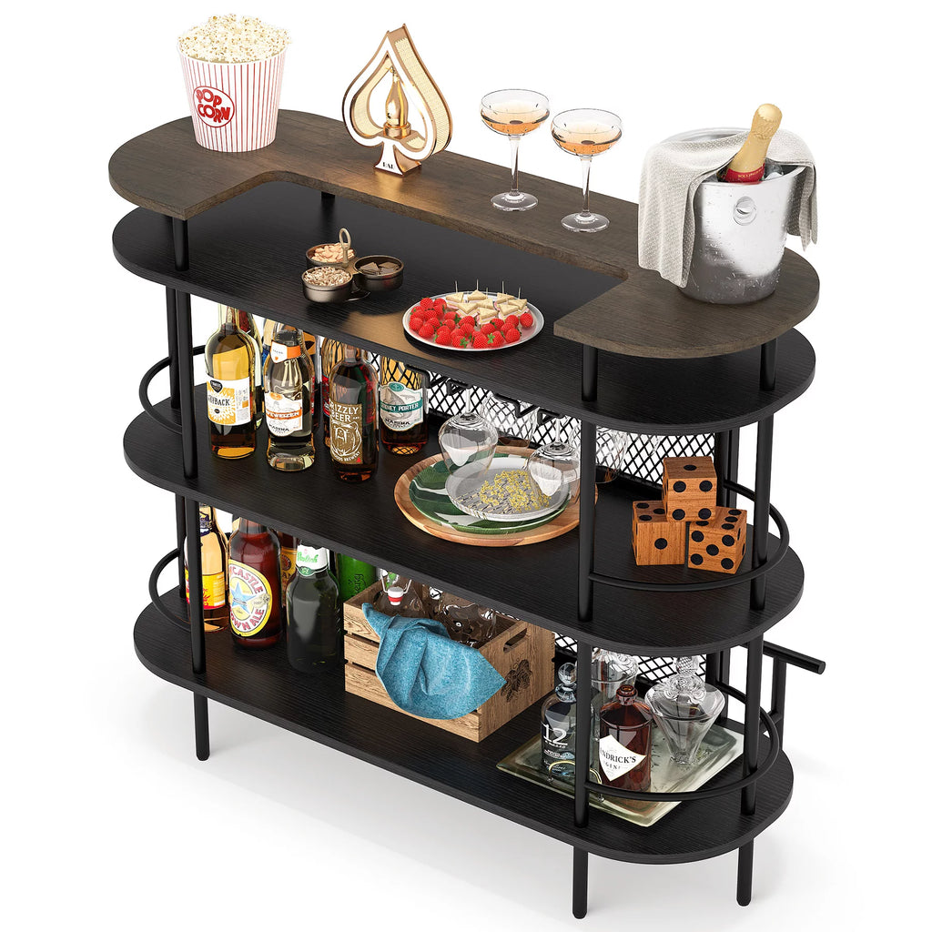4 Tier Bar Cabinet with Storage Shelves and Footrest K561439