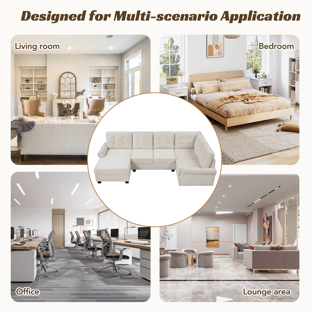120" U-Shaped Linen Sectional Sofa F204153