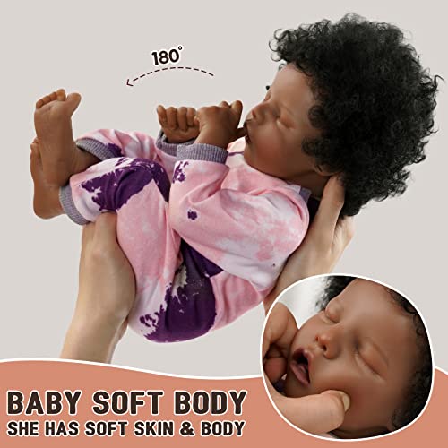 17-Inch Black Reborn Baby Doll with Cloth Body B36052
