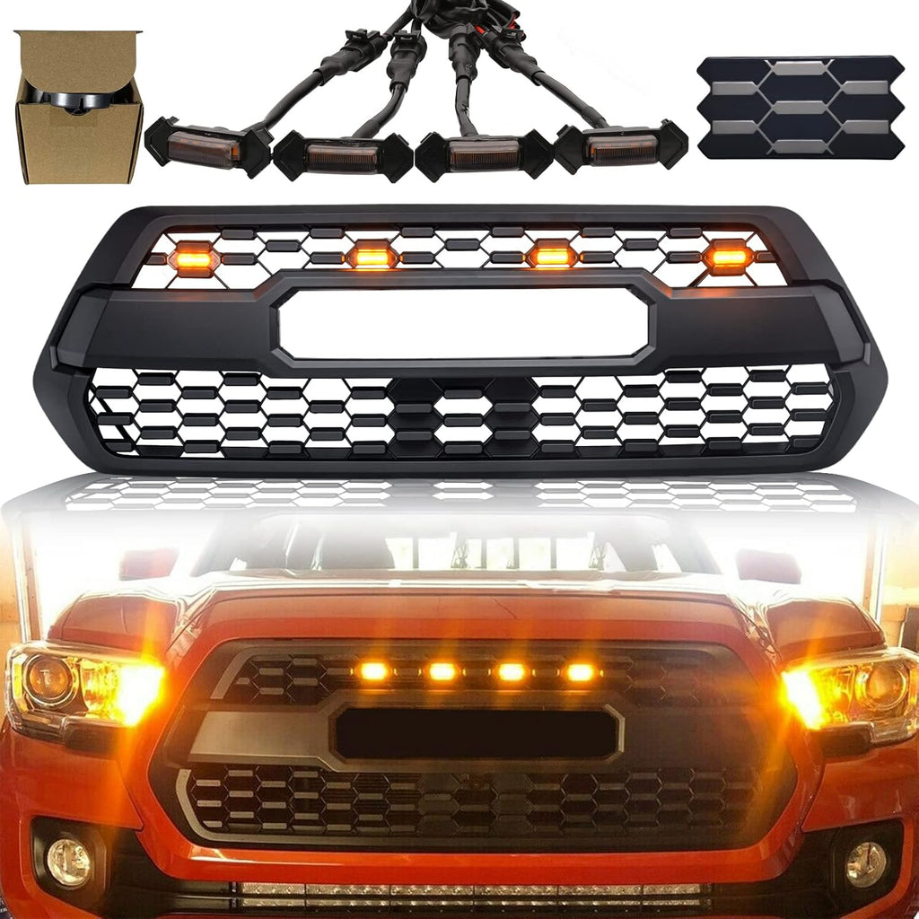 Bright Black Front Grill with Grey Letters and Amber Lights H29882