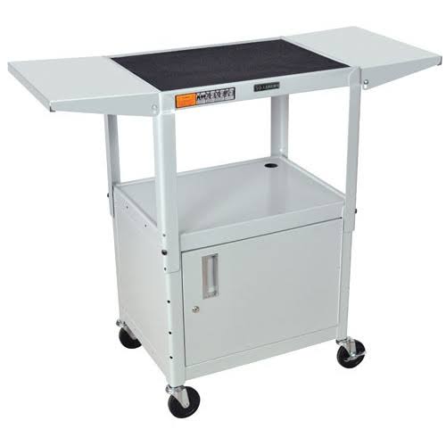 Adjustable Height Steel AV Cart with Cabinet and Drop Leaf I96822
