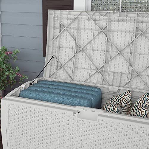 White Wicker Resin Deck Box, 99 Gallon B659230