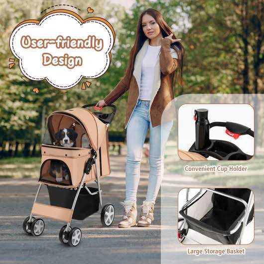 Foldable 4-Wheel Pet Stroller with Storage Basket K186