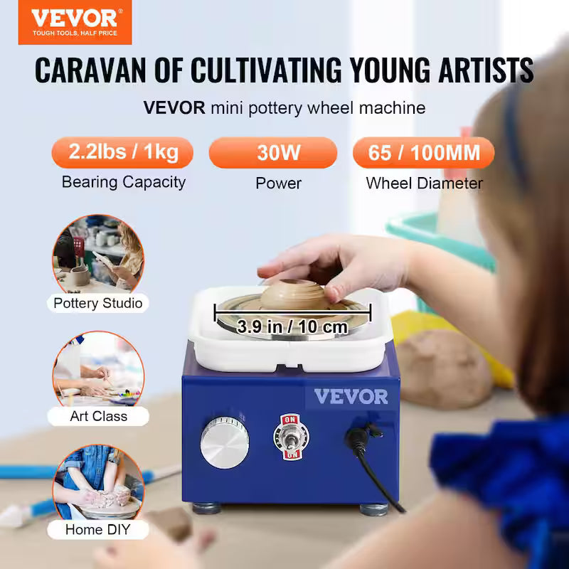 Mini Pottery Wheel 2-Turntables Ceramic Clay Forming Machine 30-Watts 0-300 RPM F291351